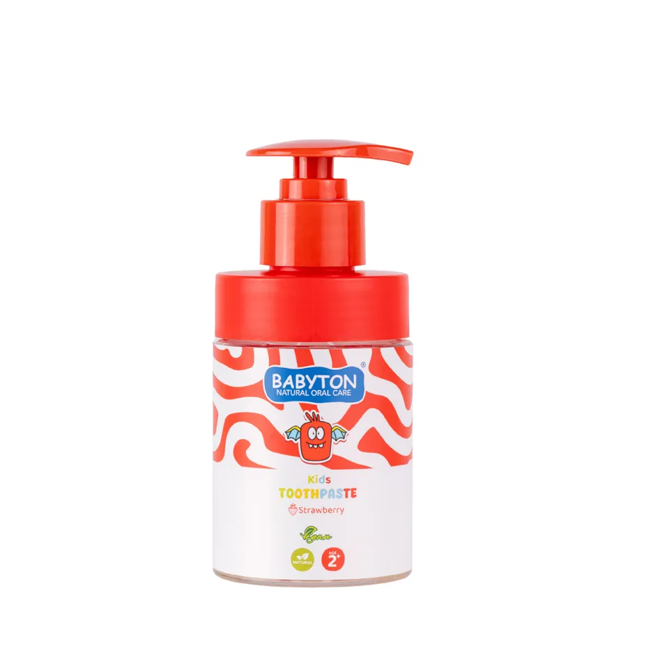 babyton-kinder-zahnpasta-mit-fluor-2-erdbeere-200-ml-pumpspender image 1
