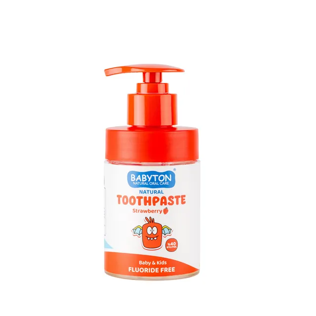 babyton-tandpasta-baby-kind-fluoridevrij-aardbei-pumpflasche-200ml image 1
