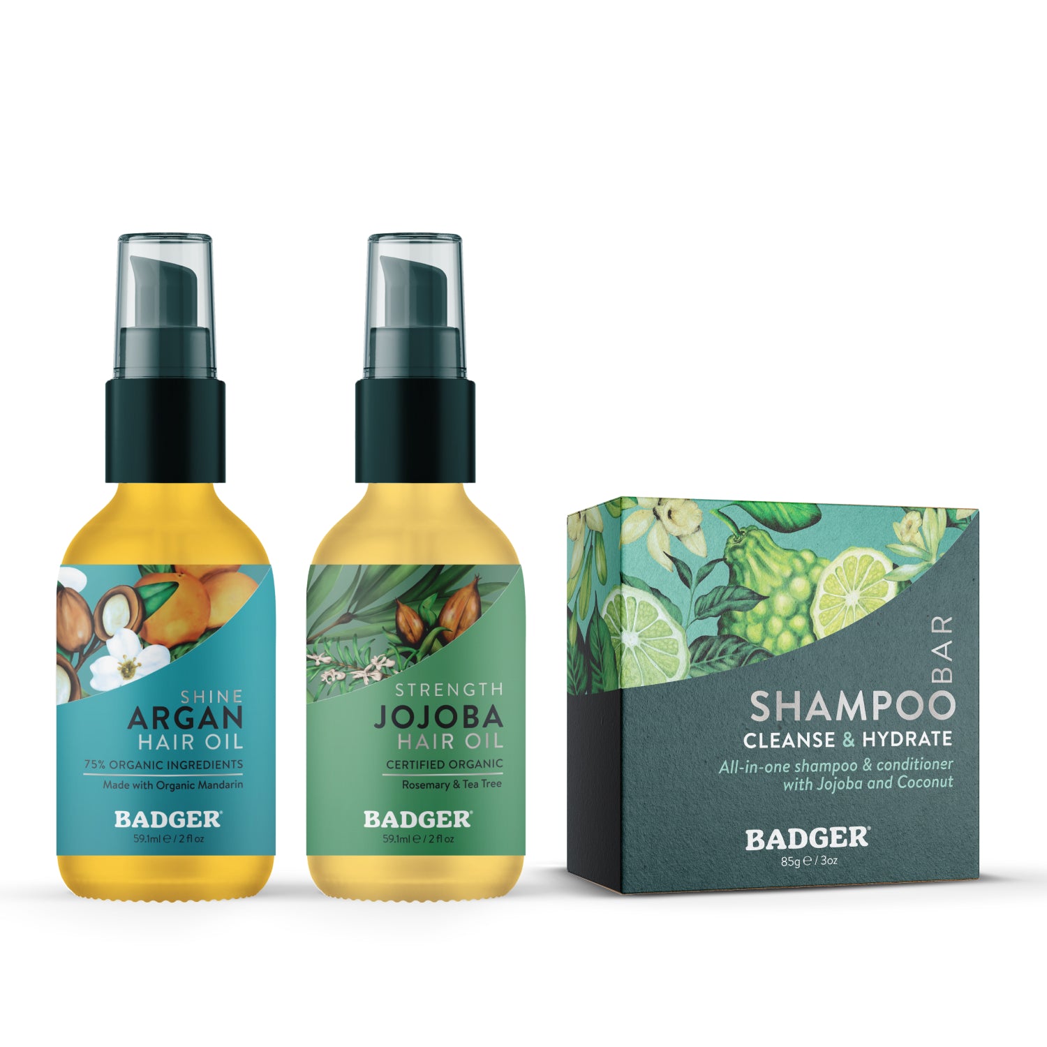badger-balm-hair-care-bundle-shampoo-bar-argan-jojoba-haar-l-set image 1